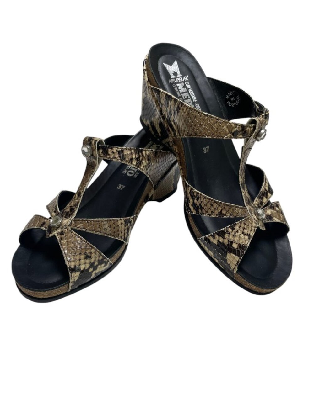 Mephisto Nazli Air Relax Snake Print Leather Wedge Sandals EU 37